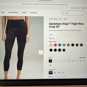 Lululemon align HR 23” Crop size 2. Black